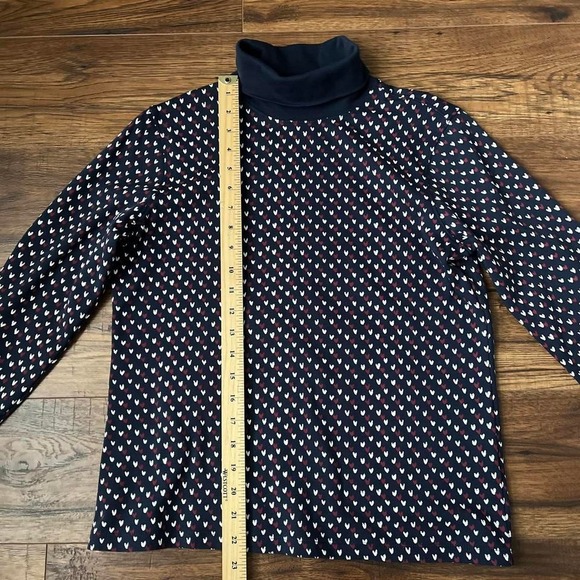L.L.Bean Heart Turtleneck Top Navy Long Sleeve Cotton Shirt Small Valentine - Picture 3 of 7